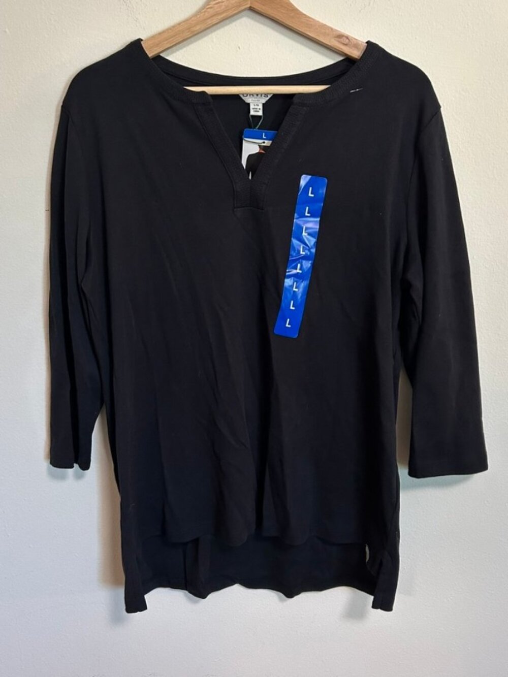 NWT Orvis 100% Pima Cotton 3/4 Sleeve Black Elevated Basic Black Shirt Sz L